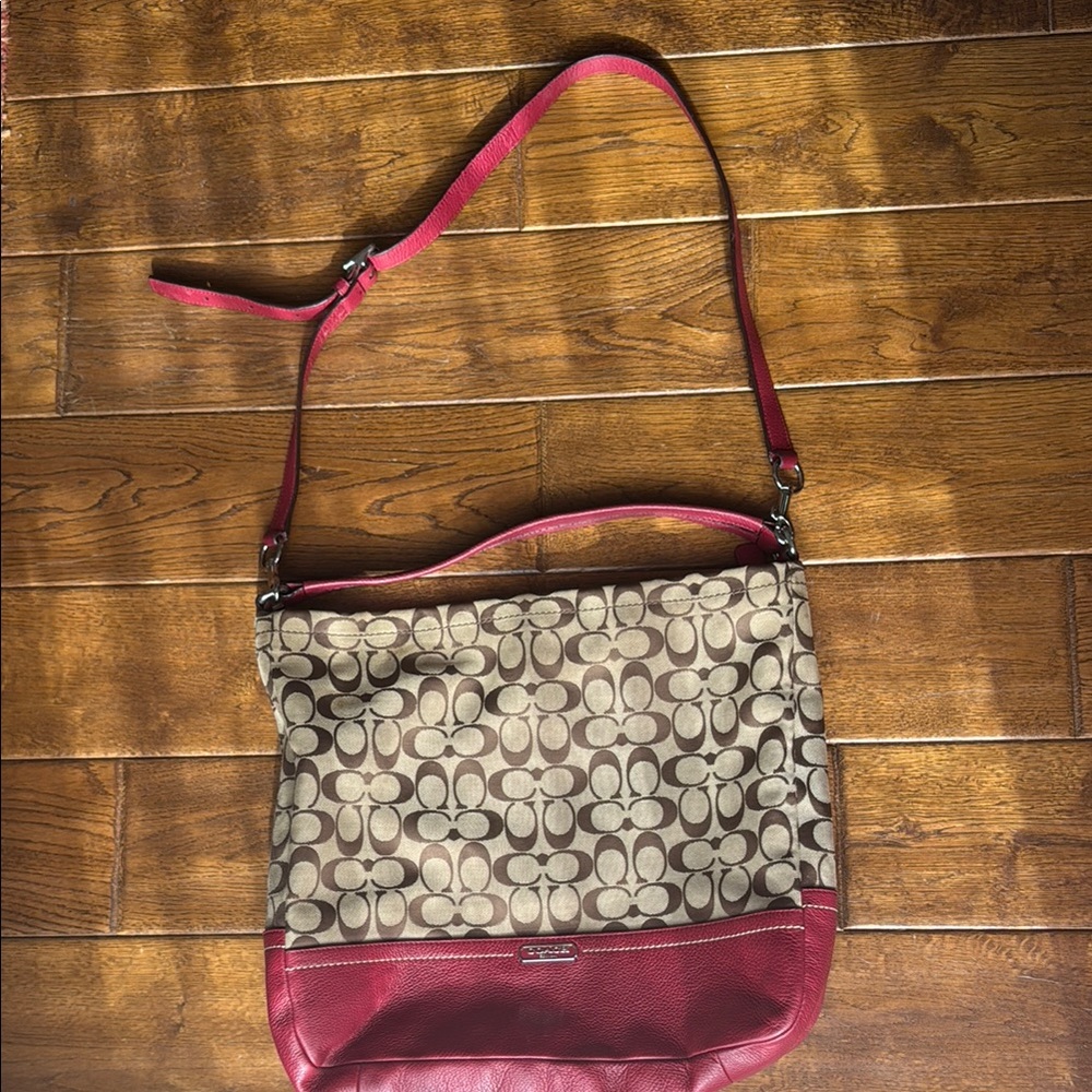 Coach Signature Canvas and Red Leather Women's Bag